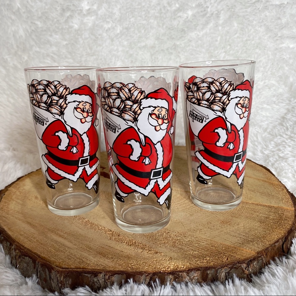 Vintage Christmas/Holiday Set Of 3 In-N-Out Burger Santa Drinking Glasses